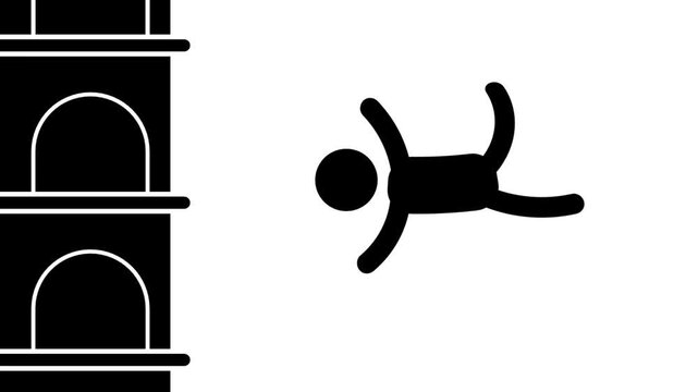 A person plummets from a tall building, capturing a dramatic moment of danger, fear, and the fragility of life in freefall