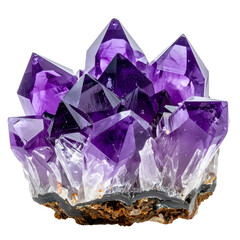 A radiant amethyst cluster, showing purple crystalline structure against a black background