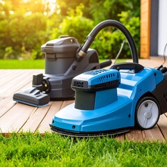 Fototapeta premium Two vacuum cleaners on wooden deck