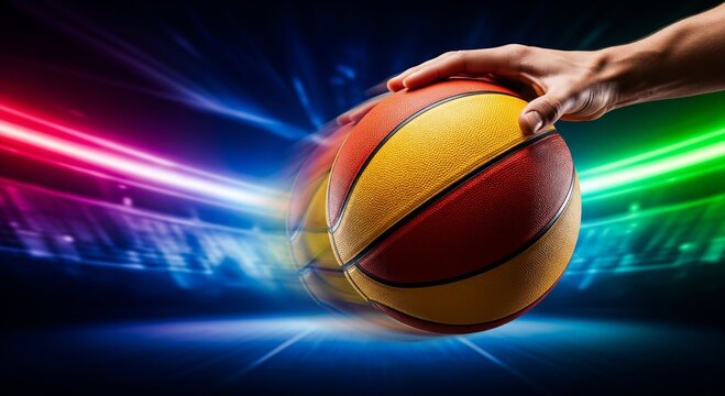 Vibrant Basketball Game with Light Streaks