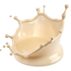 Beige liquid crown splash, frozen mid-air, isolated on black background
