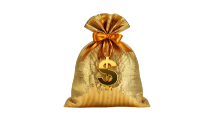 Golden Mesh Money Bag with Dollar Sign Charm graphic
