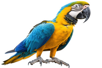 Obraz premium A majestic blueandgold macaw stands tall, its vibrant plumage a stunning display of natures artistry isolated on transparent background the bird is perched