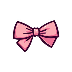 Pink ribbon bow with shiny texture on a white background  