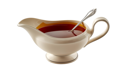 Gravy Boat with Spoon and Dark Liquid (126) image