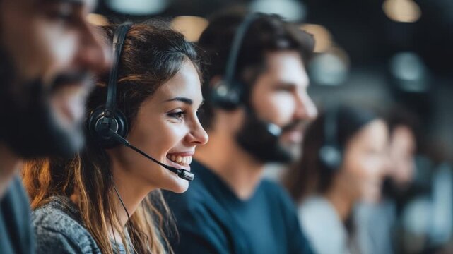 A Team of Dedicated Customer Service Representatives Collaborating with Enthusiasm and Focus at Their Workstation, Delivering Exceptional Support and Communication to Clients.