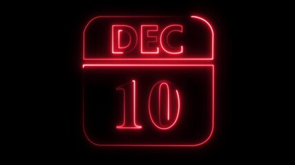 Red neon glowing calendar icon showing December 10th on a black background date
