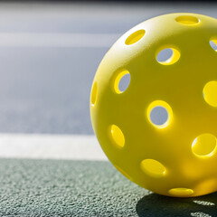 Yellow Pickleball on Court at Sunrise
