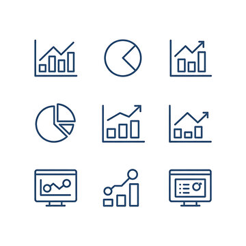 Data Analytics Vector Icon Set  Adjustable Line Weight  Chart, graph, analysis, report, growth, trend, statistics, pie chart, bar graph, line graph, scatter plot, dashboard, infographic icons.