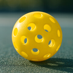 Yellow Pickleball on Outdoor Court Close-up