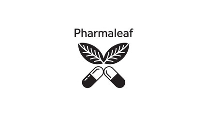 Pharmaleaf logo concept minimalist vector illustration of leaves and capsules for pharmaceutical or healthcare branding