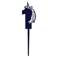 Silhouette of the number one with a unicorn head and horn attached to the right side of the number