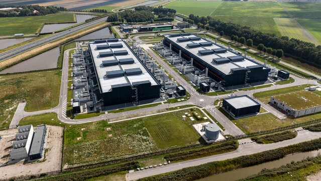 Middenmeer, Netherlands - September 1, 2025: Aerial View of Microsoft Data Center AMS13 and AMS14