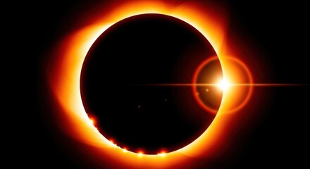 A breathtaking total solar eclipse, showcasing the suns corona and a brilliant diamond ring effect as the moon passes directly in front of the sun