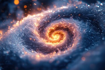 Fototapeta premium Bright orange center: Spiral galaxy in vibrant colors.
