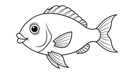 Cute Fish Outline Drawing | Cartoon Style Sea Animal Line Art