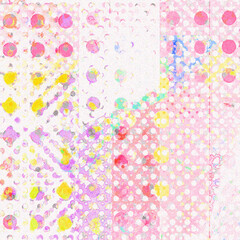 colorful retro futuristic abstract background , playful polka dots and elements pattern.  pointillism wallpaper.