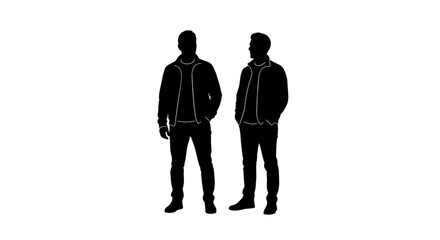 Two Men Standing Silhouette | Male Figures in Casual Outfits Outline