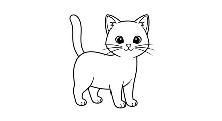 Fototapeta premium Cute Cat Outline Drawing | Cartoon Kitten Line Art Illustration