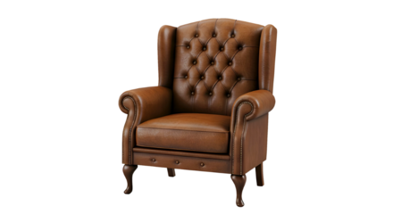 Brown leather Chesterfield armchair isolated — Kursi Chesterfield kulit coklat