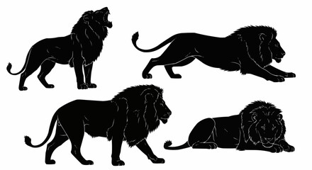Lion Silhouette Set on White