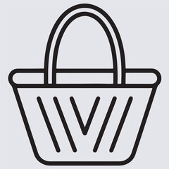 minimal food basket line art silhouette vector art illustration, vector shopping basket icon