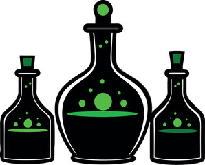 Potion Bottles with Glowing Liquid &ndash; Halloween Magic Vector Collection