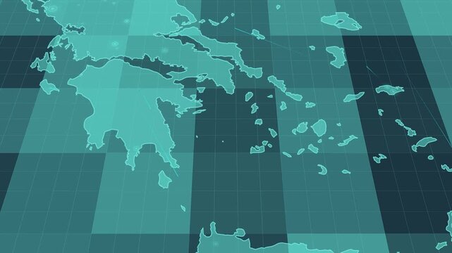 Futuristic Holographic Map of Greece &ndash; Digital Polygon Territory Visualization on 3D Grid, Communication 