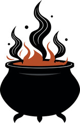 Witch&rsquo;s Cauldron on Fire with Rising Smoke &ndash; Halloween Magic Vector