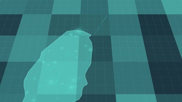 Futuristic Holographic Map of Grenada &ndash; Digital Polygon Territory Visualization on 3D Grid, Communication 