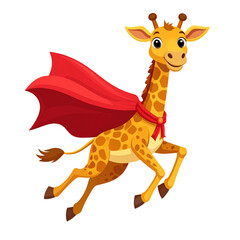 Vector PNG superhero giraffe flying with cape, confident smile, dynamic pose, perfect for kids, animals, fun, cartoon, adventure, fantasy, and playful illustrations