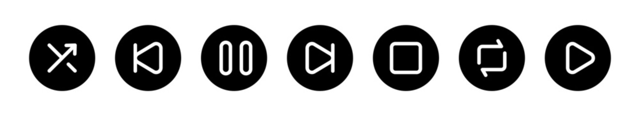 Minimalist music player icons set for digital interfaces