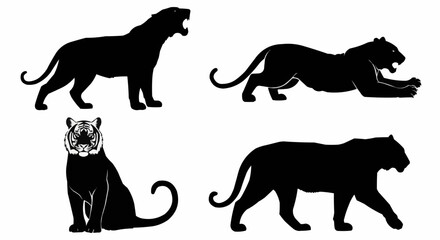 Tiger Silhouette Set on White
