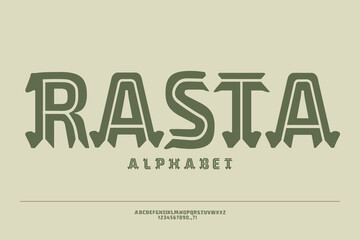 Fototapeta premium Rasta-font in ethnic african style Hand drawn vector elements and icon Primitive old simple stylized isolated design Graphic handwritten reggea and Tribe shape. 