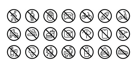 no walking, no running, no entry, no cars, no bicycles, no skateboarding, no scooters, no rollerblading, no smoking, no fast food, no cameras, no dogs, no phones, no drills, no alcohol, no ice cream, 