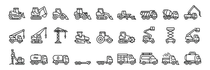 construction, machinery, bulldozer, excavator, loader, backhoe, dump truck, cement mixer, crane, tractor, skid steer, aerial lift, scissor lift, drill rig, tanker truck, flatbed truck, van, pickup tru