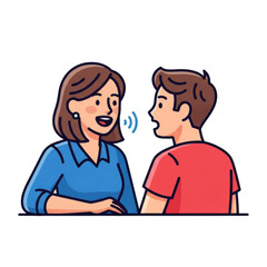 Fototapeta premium Two people talking and communicating ideas with speech bubbles and sound waves isolated on transparent background