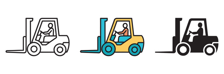 Fototapeta premium Forklift Icons Set in Different Styles for Transport and Industry