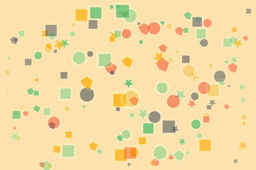 Abstract geometric pattern with circles squares stars and pentagons on a light yellow background for modern design and creative wallpaper concepts