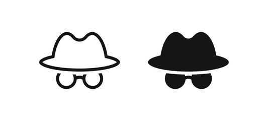 Incognito privacy concept with hat and glasses icon illustration