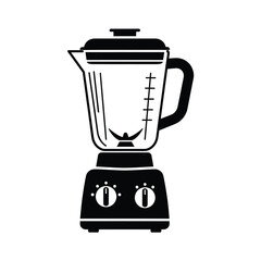 Black blender with measuring marks and control knobs