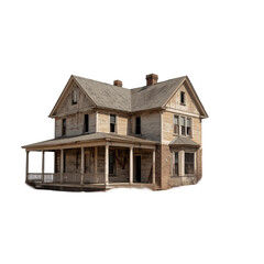 Rustic farmhouse evokes nostalgia, a weathered dwelling with a story, perfect for historical projects or real estate with character and renovation potential, architectural interest