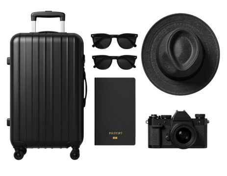 Travel essentials set of transparent background PNG