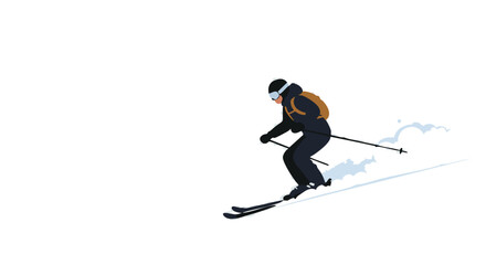 Naklejka premium Skier skiing down a snowy slope with ski poles.