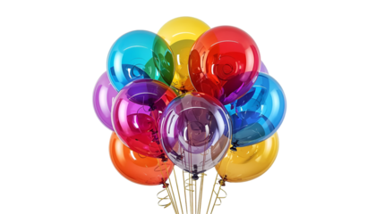 Many Colorful Balloons With Gold Ribbons On Black Background