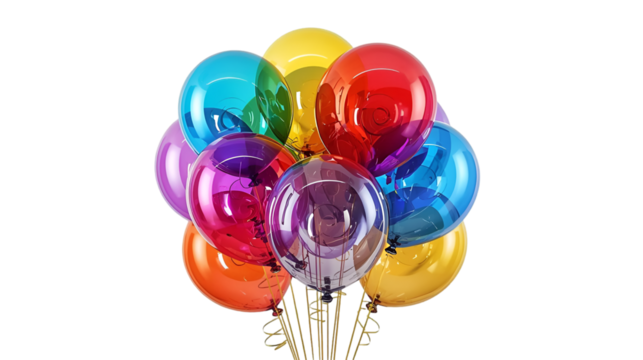 Many Colorful Balloons With Gold Ribbons On Black Background