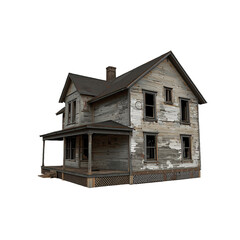 Eerie abandoned farmhouse with distressed paint and haunting charm, perfect for dramatic storytelling, mystery concepts, and atmospheric rural scenes