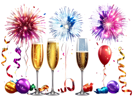 Set of New Year party elements on transparent background PNG  - Powered by Adobe