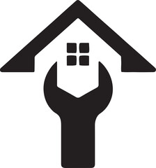 Naklejka premium Silhouette vector of a wrench forming a house shape symbolizing home repair and construction service.