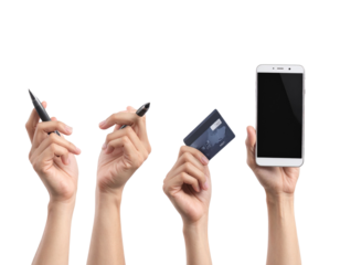 Different human hand gestures collection on transparent background PNG